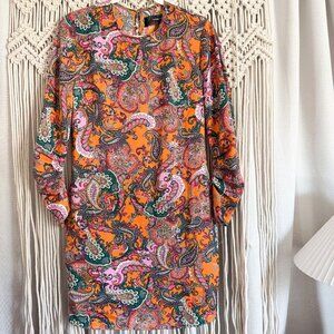 Code X Mode Orange Retro Paisley Boho Dress Long Sleeve
